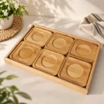 سيت صينية تقديم من الخيزران مع 6 صحون أكواب