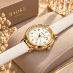ساعة BAOKE نسائية بسوار جلد أبيض