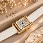 ساعة BAOKE نسائية بسوار جلد أبيض