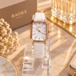 ساعة BAOKE نسائية بسوار جلد أبيض
