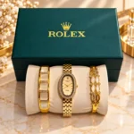 طقم نسائي فاخر Rolex ساعة وأساور